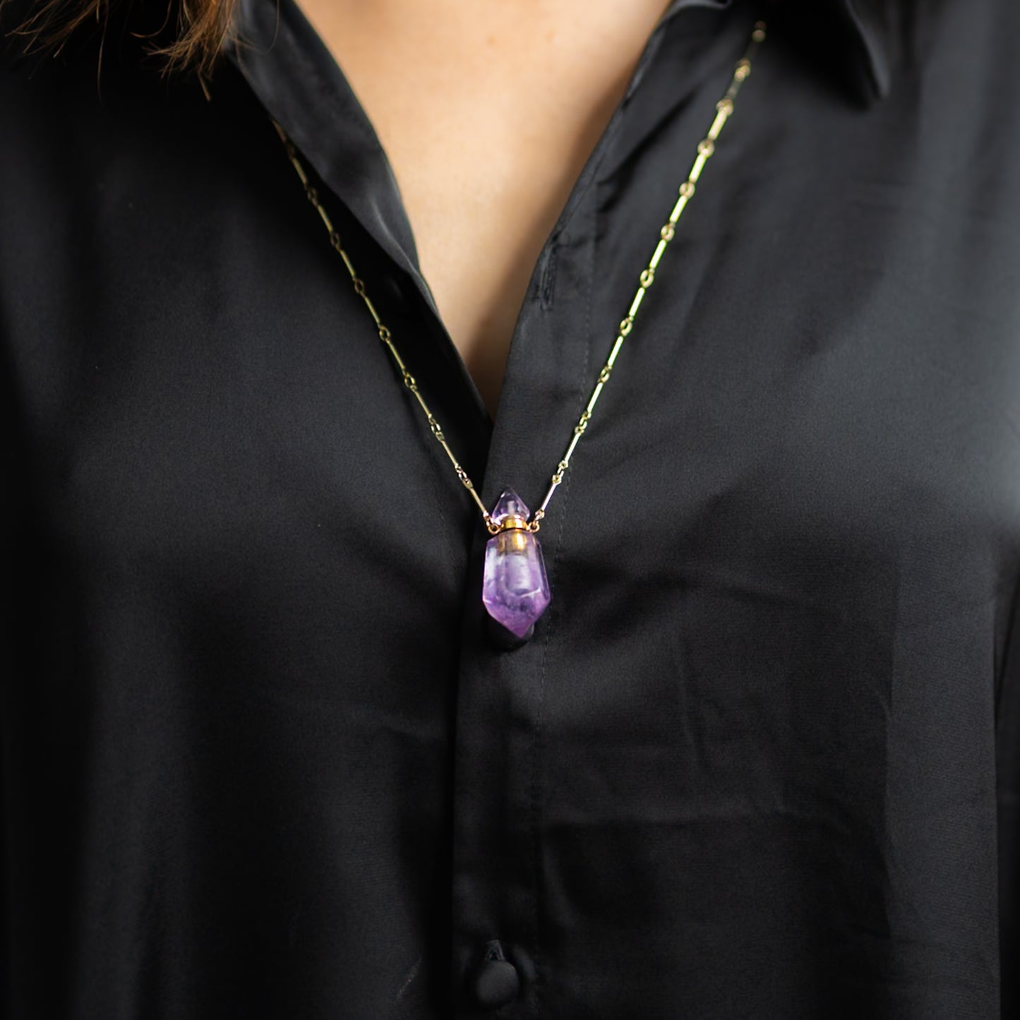 Perfume bottle necklace - Amethyst (pointed)