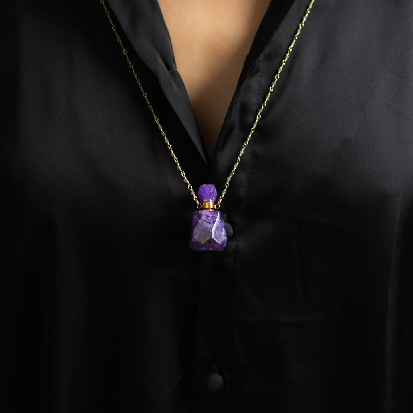 Perfume bottle necklace - Amethyst