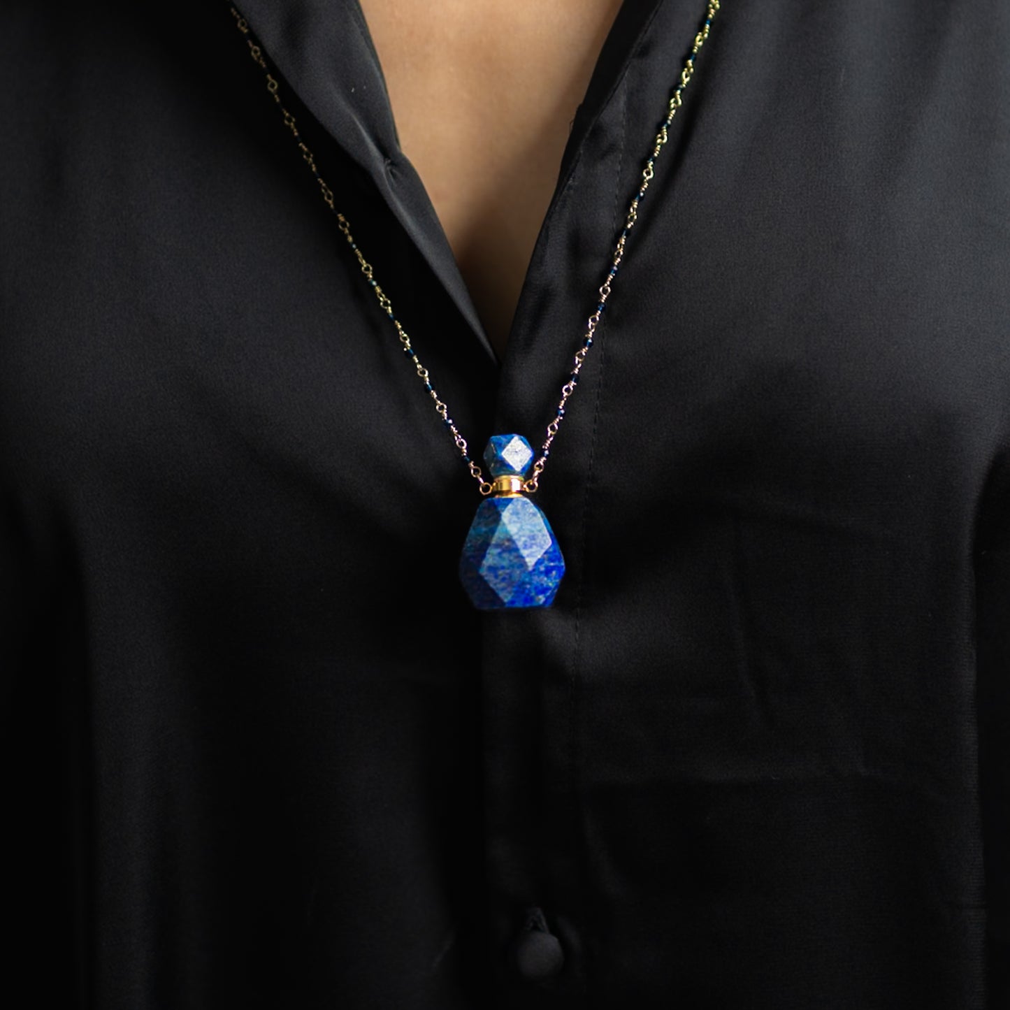 Perfume bottle necklace - Lapis Lazuli (rounded)