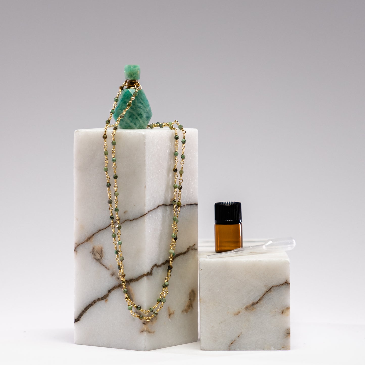 Perfume bottle necklace - Amazonite (rounded)