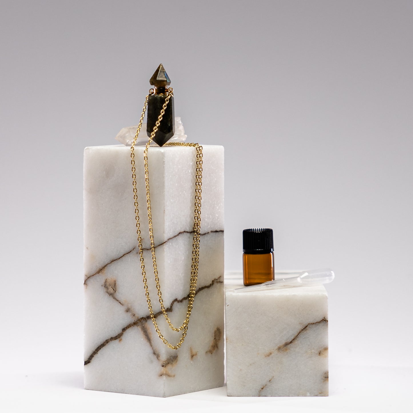 Perfume bottle necklace - Labradorite (pointed)