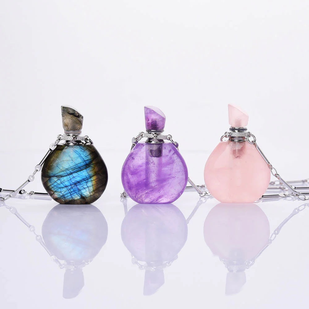Perfume bottle necklace - Labradorite