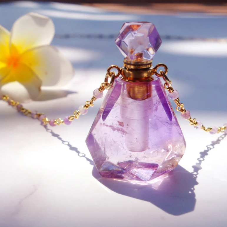 Perfume bottle necklace - Amethyst