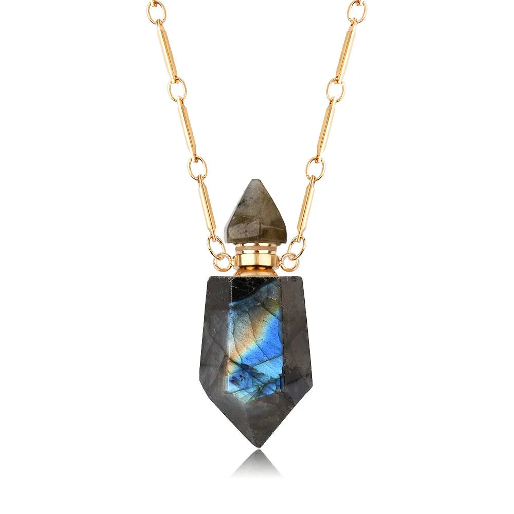 Perfume bottle necklace - Labradorite (pointed)