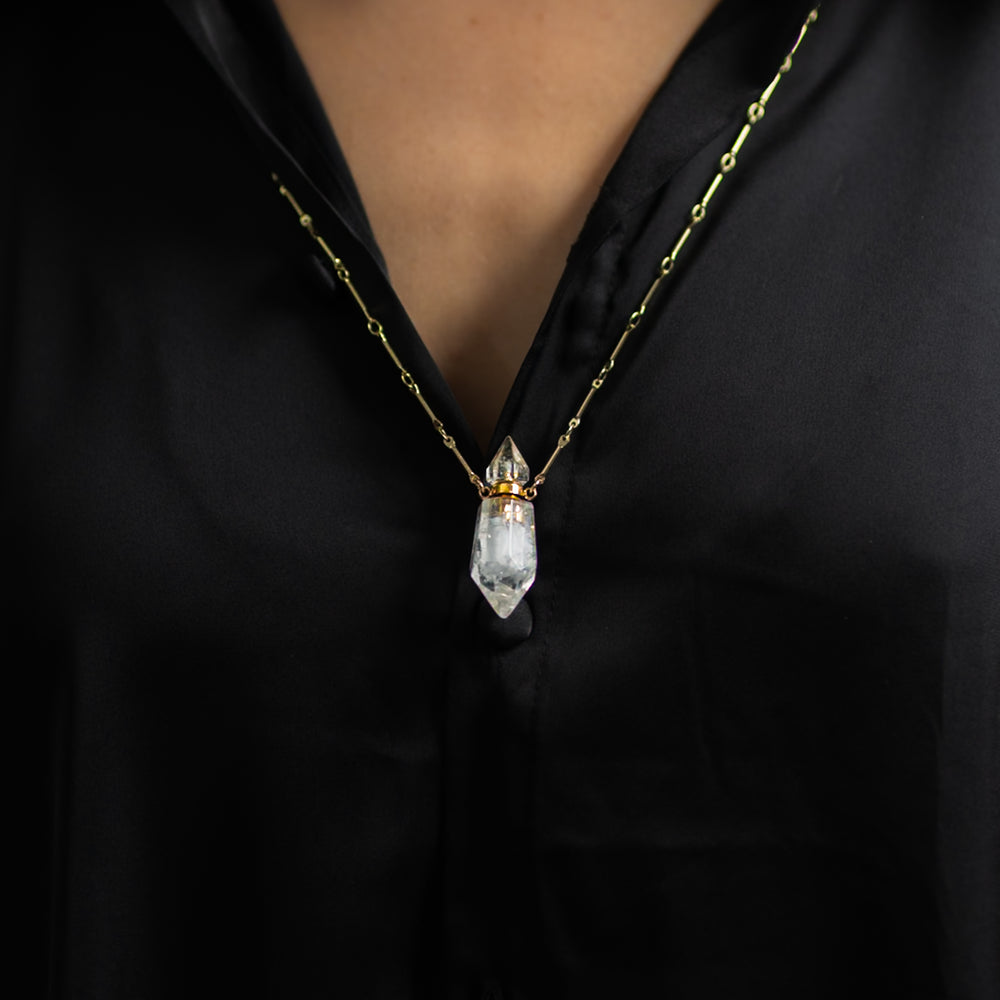 Parfümflasche Halskette - Quarz (spitz)