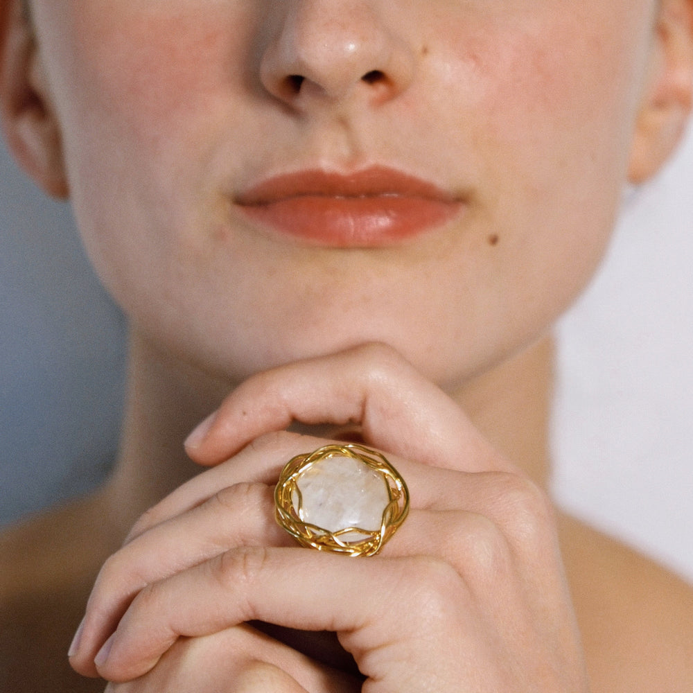 BELEN Mondstein-Ring – Silber vergoldet