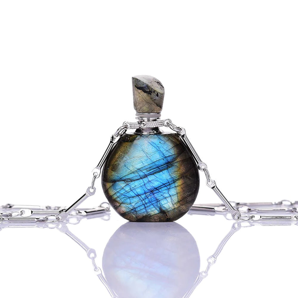 Perfume bottle necklace - Labradorite