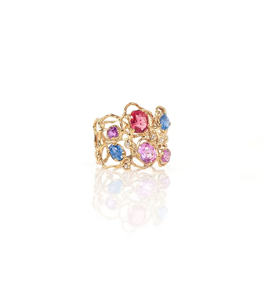 FLORENCE Ring – Vergoldet mit rosa und kobaltblauen Spinellen