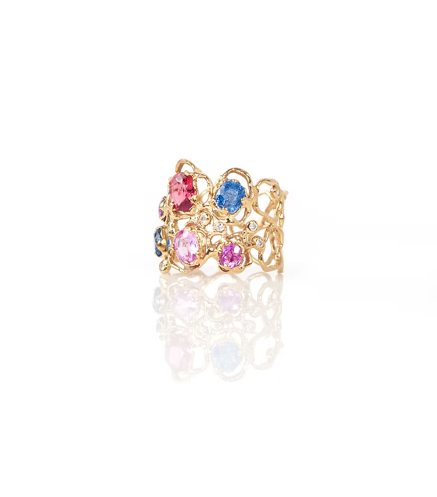 FLORENCE Ring – Vergoldet mit rosa und kobaltblauen Spinellen
